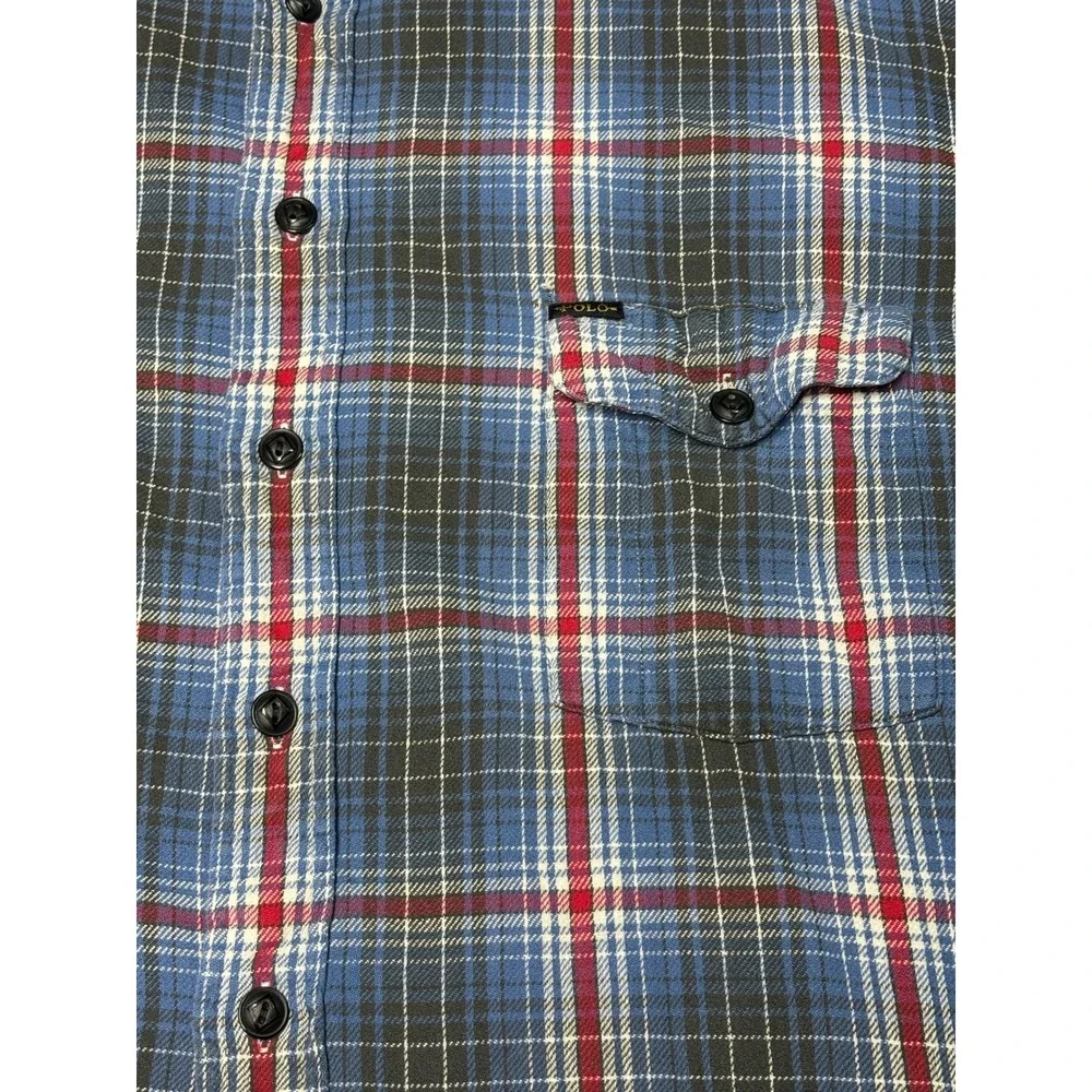 Polo Country Ralph Lauren Mens 3XB Blue Plaid Flannel Button-Up Pockets Shirt